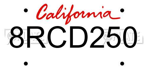 8RCD250 California License Plate