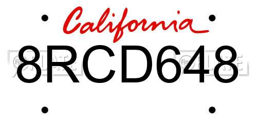 8RCD648 California License Plate