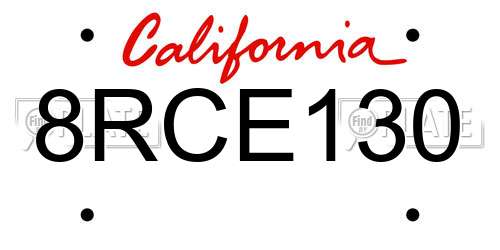 8RCE130 California License Plate