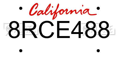 8RCE488 California License Plate