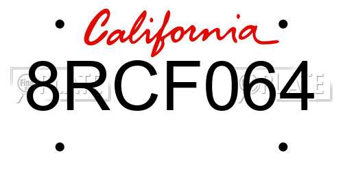 8RCF064 California License Plate