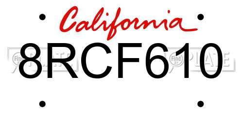 8RCF610 California License Plate