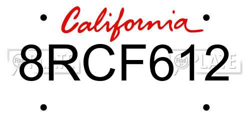 8RCF612 California License Plate
