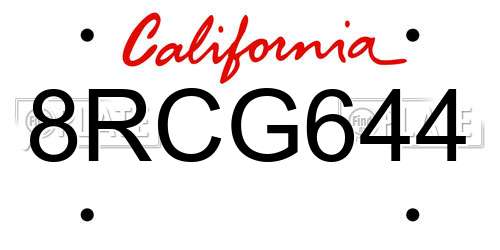 8RCG644 California License Plate