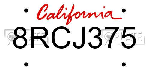8RCJ375 California License Plate