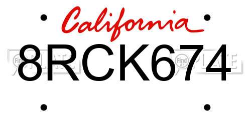 8RCK674 California License Plate