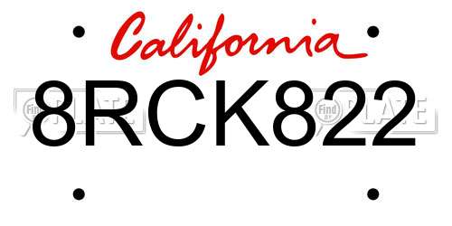 8RCK822 California License Plate