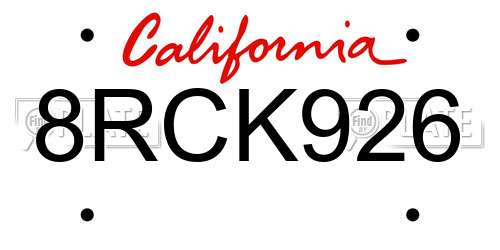 8RCK926 California License Plate