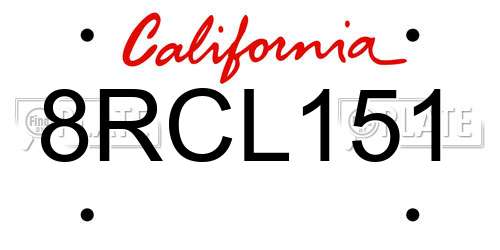 8RCL151 California License Plate