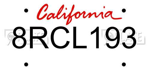 8RCL193 California License Plate