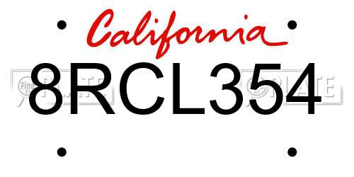 8RCL354 California License Plate