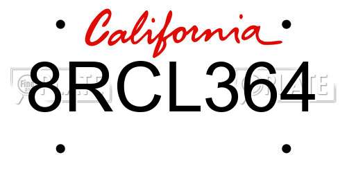8RCL364 California License Plate