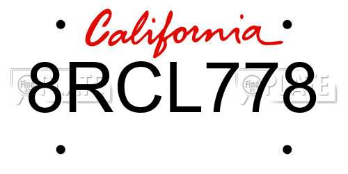 8RCL778 California License Plate
