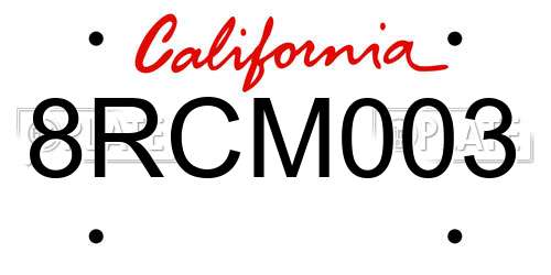 8RCM003 California License Plate