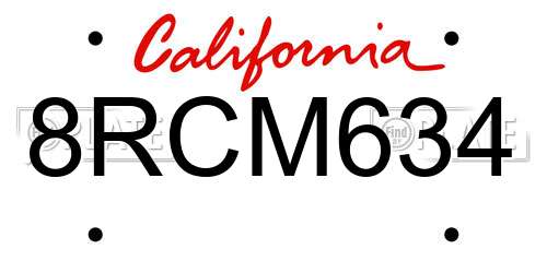 8RCM634 California License Plate