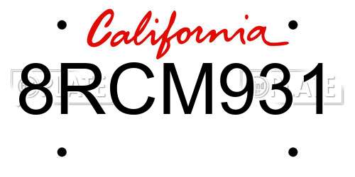 8RCM931 California License Plate
