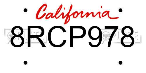 8RCP978 California License Plate