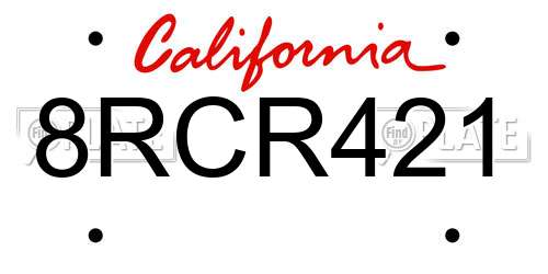 8RCR421 California License Plate