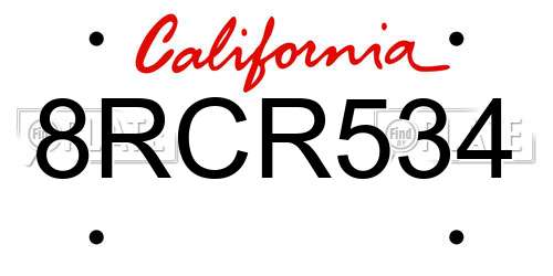 8RCR534 California License Plate