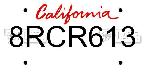 8RCR613 California License Plate