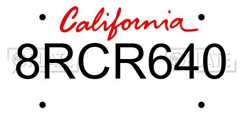 8RCR640 California License Plate