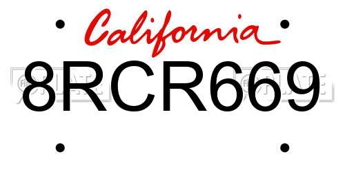 8RCR669 California License Plate