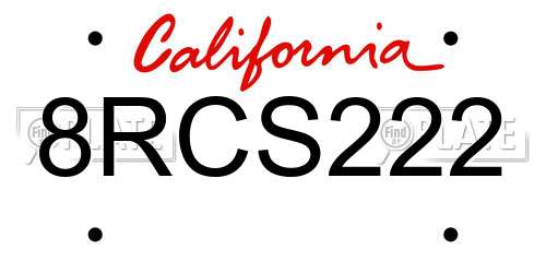 8RCS222 California License Plate