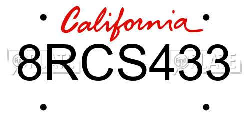 8RCS433 California License Plate