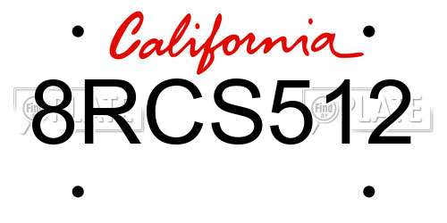 8RCS512 California License Plate