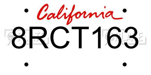 8RCT163 California License Plate