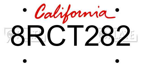 8RCT282 California License Plate
