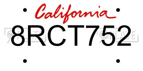 8RCT752 California License Plate