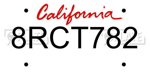 8RCT782 California License Plate