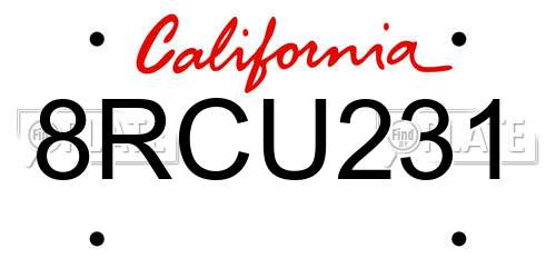 8RCU231 California License Plate