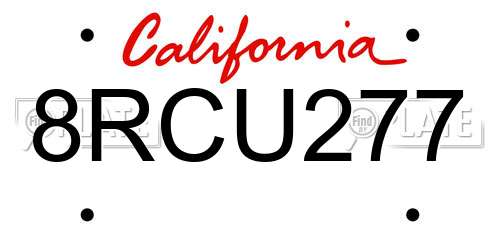 8RCU277 California License Plate