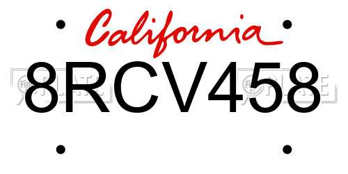 8RCV458 California License Plate