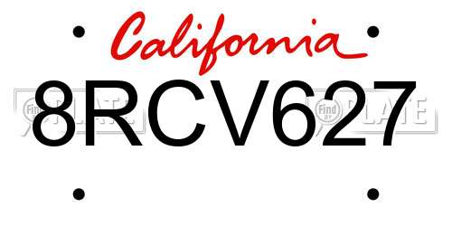 8RCV627 California License Plate