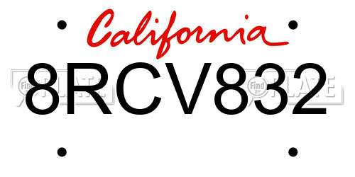 8RCV832 California License Plate