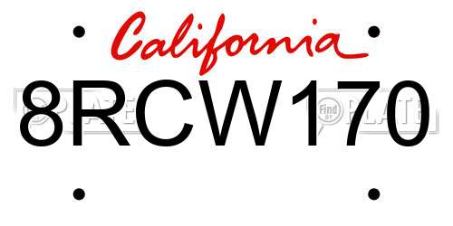 8RCW170 California License Plate