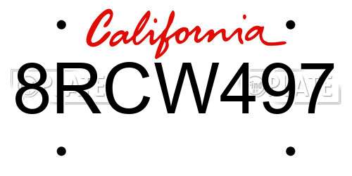 8RCW497 California License Plate