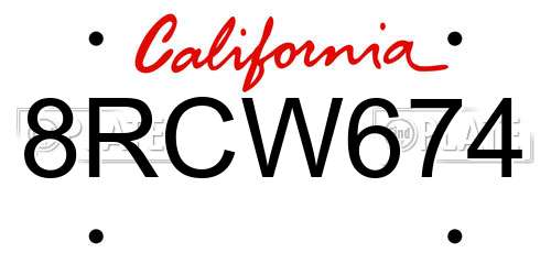 8RCW674 California License Plate