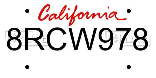 8RCW978 California License Plate