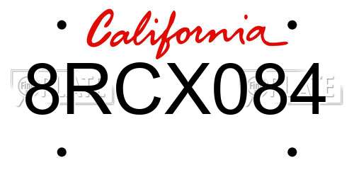 8RCX084 California License Plate