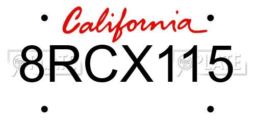 8RCX115 California License Plate