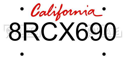 8RCX690 California License Plate