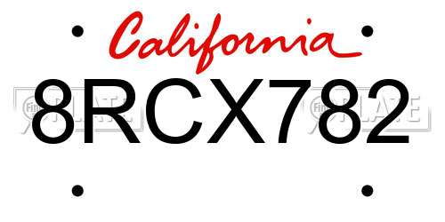 8RCX782 California License Plate