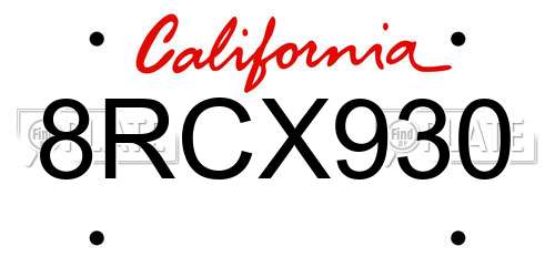 8RCX930 California License Plate
