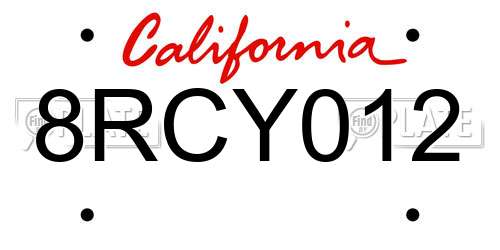 8RCY012 California License Plate
