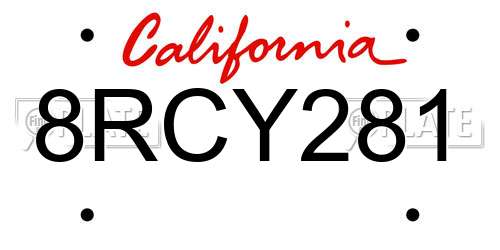 8RCY281 California License Plate