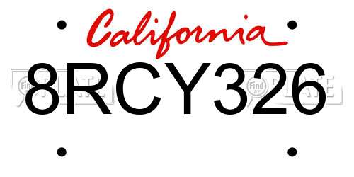8RCY326 California License Plate